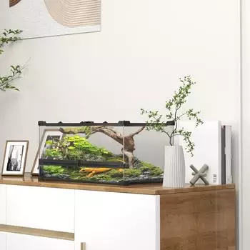 Pawhut Reptilien-Glasterrarium 34L mit Frontbelüftung, schwarz (D40-052V02BK)