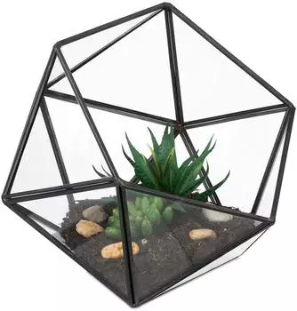 Relaxdays Pflanzenterrarium geometrisch, Glas & Zinn, offen, schwarz (10050354)