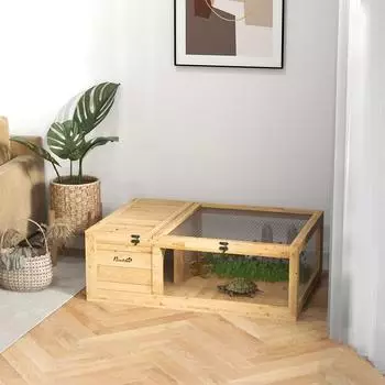 Pawhut Schildkrötengehege aus Holz, aufklappbar, gelb (D40-012V00YL)