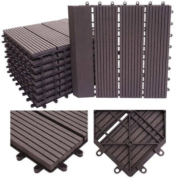 Mendler WPC Bodenfliese Rhone + Abschluss Holzoptik Balkon/Terrasse 11x je 30x30cm = 1qm Premium anthrazit linear senkrecht (77620)