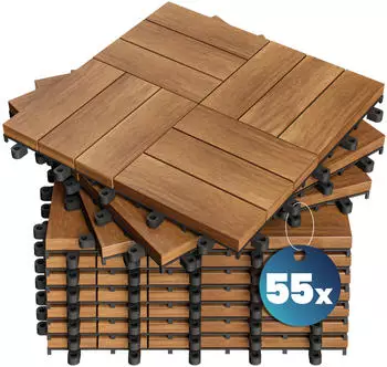 Casaria Interlocking acacia wood decking boards, 30 x 30 cm 55 pieces