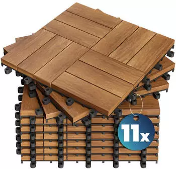 Casaria Interlocking acacia wood decking boards, 30 x 30 cm 11 pieces