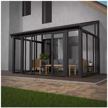 Juskys Wintergarten mit Polycarbonat-Verglasung 12 m² Aluminium grau – Hochwertige Materialien und robuste Konstruktion