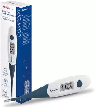 Beurer FT 17 digitales Fieberthermometer mit flexibler Messspitze für orale rektale axillare Messung Messergebnis in 10 s blau-weiß