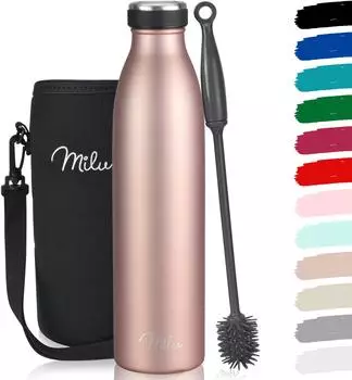 Milu Isolierflasche Edelstahl 1L Doppelwand, auslaufsicher, für Kohlensäure (T5)