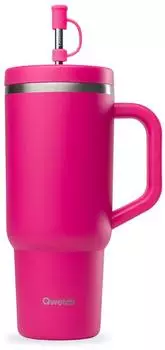 Qwetch Insulated water bottle with straw and mouthpiece magenta