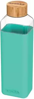 Quokka Quadratische Flasche 700ml, Glas, Bambus-Schraubverschluss, türkis (40024)