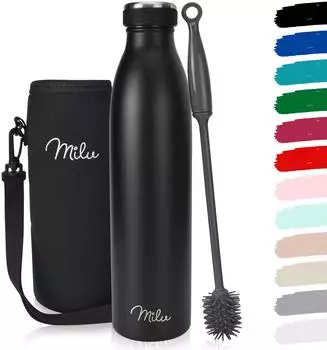 Milu Thermoflasche doppelwandig, auslaufsicher, schwarz, 1L