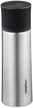 Relaxdays Edelstahl Trinkflasche mit Becher 400ml, schwarz/silber