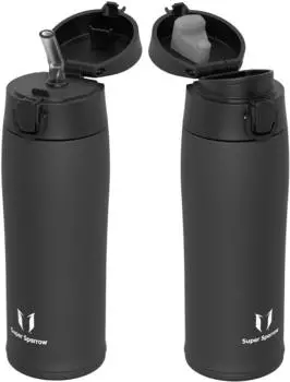 LuxusKollektion Thermoflasche Edelstahl 500ml BPA-frei, 2 Deckel, schwarz