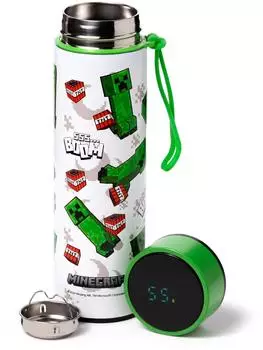 Puckator Minecraft BOOM Isolierflasche aus Edelstahl mit Digital-Thermometer, 450ml
