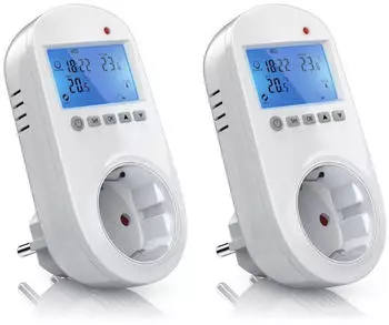 Bearware 2x Steckdosen Thermostat für Heiz & Klimageräte Individuell programmierbar / LCD-Display