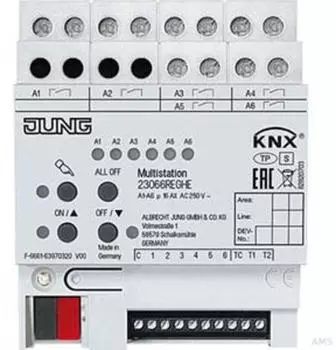 Jung KNX Multistation REG 4TE, 6 Bin&auml;r-/2 Analogeing&auml;nge, 6 Ausg&auml;nge, AC 250V (23066REGHE)