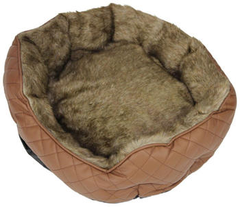 Pettimania Hundebett rund Leder inkl. Fellbezug braun 57x52x22cm (GDET02006)