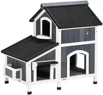 Pawhut Katzenhaus winterfest zweist&ouml;ckig 96x65x85,5cm grau