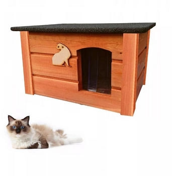 QLS Outdoor Katzenhaus Isoliert Teak Winterfest 60x44cm (10993)