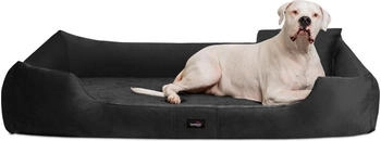 Tierlando ® VINCENT High-Tech-Velours (Triton) und Cord - Orthopädisches Hundebett schwarz 90 cm, 22 cm, 75 cm