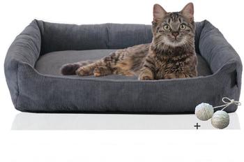 Rohrschneider ® Katzenbett waschbar mit Gratis-Beigabe, robuster Fein-Cordstoff anthrazit