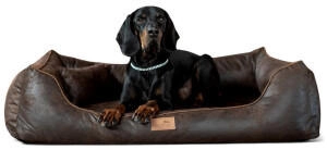 Tierlando ® ALBERTO ORTHO Orthopädisches Hundebett mit Velours Vintage braun 80 cm, 22 cm, 60 cm