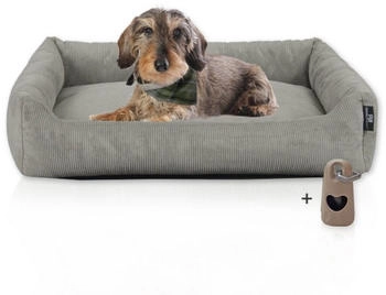 Rohrschneider Hundebett mit Gratis-Beigabe, waschbar, robuster Fein-Cordstoff grau