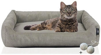 Rohrschneider ® Katzenbett waschbar mit Gratis-Beigabe, robuster Fein-Cordstoff grau