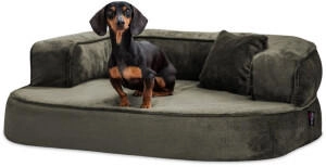 Tierlando ® SHARLEEN VISCO PLUS - Orthopädisches Hundesofa mit kuscheligem Teddystoff dunkles olivgrün 1 m, 40 cm, 80 cm