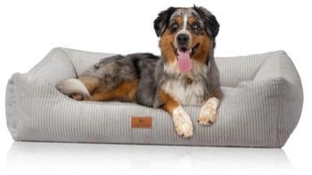 Knuffelwuff Hundebett aus Cord mit Handwebcharakter Olivia hellgrau XL