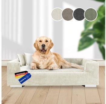Rohrschneider ® Hundesofa, Hundebett Cord für mittelgroße und große Hunde, inkl. 2 Dekokissen beige