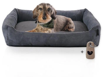 Rohrschneider Hundebett mit Gratis-Beigabe, waschbar, robuster Fein-Cordstoff anthrazit