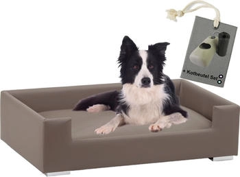 Rohrschneider Hundesofa mit Gratis-Beigabe, Hundecouch Kunstleder taupe