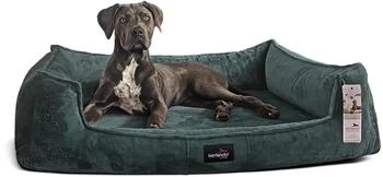 Tierlando ® Orthopädisches Hundebett FRANKLIN Kuscheliger Teddy-Stoff - Hundesofa petrol 1,3 m, 25 cm, 1 m