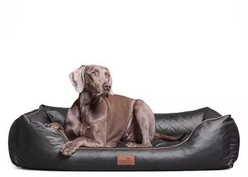 Tierlando ® LOUIS - Orthopädisches Hundebett aus gestepptem Kunstleder schwarz/ graphit 80 cm, 22 cm, 60 cm