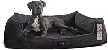 Tierlando ® Orthopädisches Hundebett FRANKLIN Kuscheliger Teddy-Stoff - Hundesofa anthrazit 1,1 m, 22 cm, 90 cm