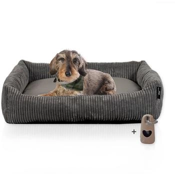 Rohrschneider Hundebett mit Gratis-Beigabe, waschbar, robuster Breit-Cordstoff grau