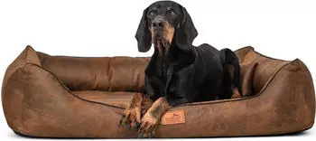 Tierlando &reg; ALBERTO ORTHO Orthop&auml;disches Hundebett mit Velours Vintage hellbraun 1 m, 25 cm, 75 cm