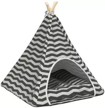 vidaXL Haustier-Tipi mit Kissen Wei&szlig; und Grau 60 x 60 x 70 cm