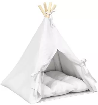 vidaXL Haustier-Tipi mit Kissen Wei&szlig; 50 x 50 x 60 cm Polyester
