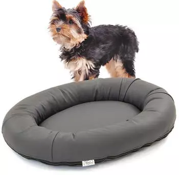 Wallace & Jones | Premium Hundebett Bolton Hundesofa 63x50 cm Hundecouch aus Kunstleder Hundebett f&uuml;r kleine Hunde verdeckter Zipper waschbar rutschfest dunkelgrau