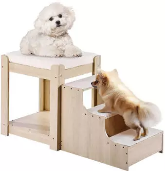 VEVOR Etagenbett f&uuml;r Haustiere mit Treppe, mehrstufig f&uuml;r Hunde/Katzen, Schaumstoffkissen, Beige (120x50x65cm)