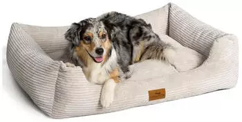 Freudentier Orthop&auml;disches Hundebett aus stilvollem Cord creme