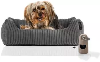 Rohrschneider Hundebett Hundekorb Cordstoff inkl. Gassibeutel grau 55cm 42 cm x 55 cm