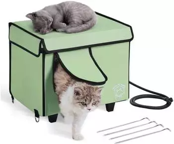 VEVOR Katzenh&uuml;tte beheizt 42x33x39cm, 900D Oxford-Gewebe, gr&uuml;n (S)