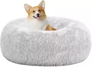 LuxusKollektion Orthopädisches Haustierbett Donut rund, waschbar, hellgrau, 70cm