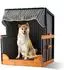Relaxdays Hundestrandkorb Holz & Rattan mit Napf, 95x75x65cm (10053176_469)