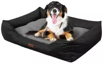 HobbyDog Puffy Hundebett in Leinenoptik, erhöhte Ränder, 67x54cm (Puffy)