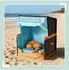 Relaxdays Hundestrandkorb Holz & Rattan mit Napf, hellblau, 95x75x65cm (10053176_470)