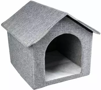 Duvo+ Gilly Katzenhaus faltbar, grau, mit Plüschdecke (15736)