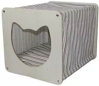 Pettimania Katzenhaus aus Holz, blau-gestreift, 39x38x46,5cm (H91)