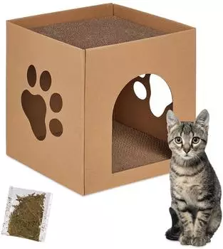Relaxdays Katzenhaus aus Pappe, 2 Etagen, 600g, braun