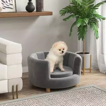 Pawhut Hundesofa mit R&uuml;ckenlehne und Holzbeinen, grau (D04-148V00GY)